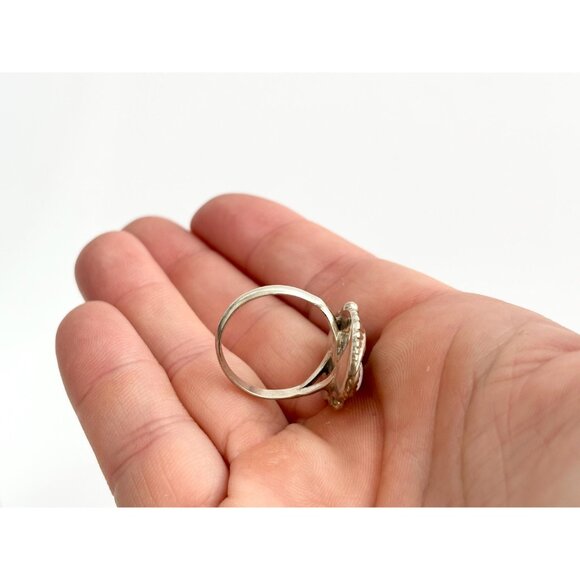 Navajo Mother of Pearl Inlay Leaf 925 Sterling Silver Vintage Ring - sz 7.25 - Picture 10 of 14